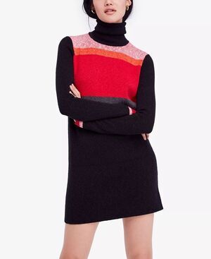 Free People Colorblock Sweater Dress, Size Small Turtleneck Winter Break Retro